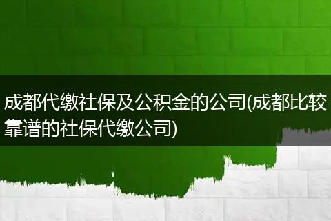 成都代缴社保及公积金的公司(成都比较靠谱的社保代缴公司)