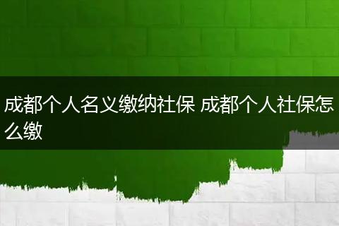 成都个人名义缴纳社保 成都个人社保怎么缴