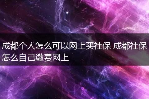 成都个人怎么可以网上买社保 成都社保怎么自己缴费网上