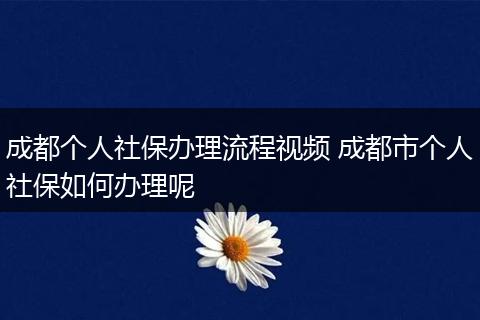 成都个人社保办理流程视频 成都市个人社保如何办理呢