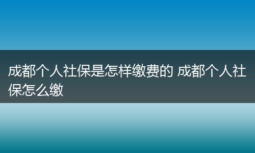 成都个人社保是怎样缴费的 成都个人社保怎么缴