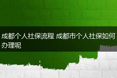 成都个人社保流程 成都市个人社保如何办理呢