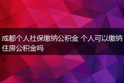 成都个人社保缴纳公积金 个人可以缴纳住房公积金吗