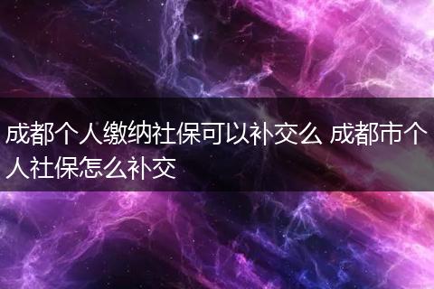 成都个人缴纳社保可以补交么 成都市个人社保怎么补交