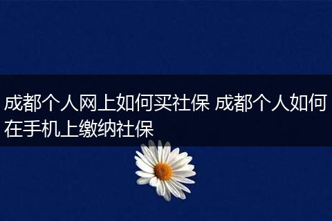 成都个人网上如何买社保 成都个人如何在手机上缴纳社保