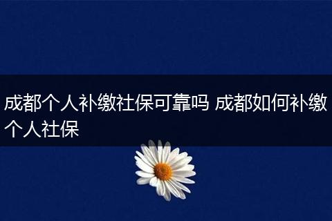 成都个人补缴社保可靠吗 成都如何补缴个人社保