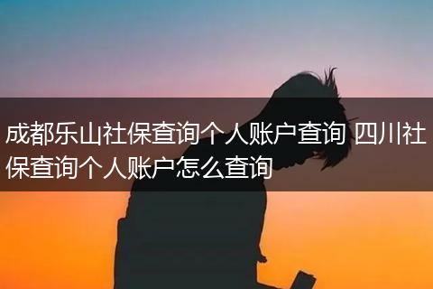 成都乐山社保查询个人账户查询 四川社保查询个人账户怎么查询
