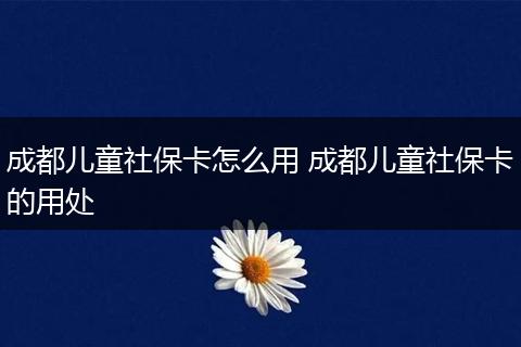 成都儿童社保卡怎么用 成都儿童社保卡的用处