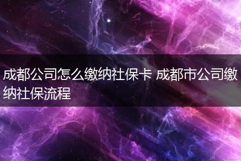 成都公司怎么缴纳社保卡 成都市公司缴纳社保流程