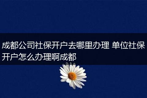 成都公司社保开户去哪里办理 单位社保开户怎么办理啊成都