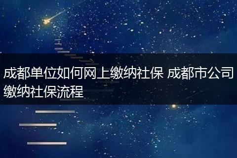 成都单位如何网上缴纳社保 成都市公司缴纳社保流程