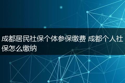 成都居民社保个体参保缴费 成都个人社保怎么缴纳