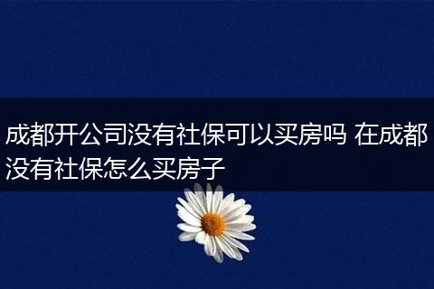 成都开公司没有社保可以买房吗 在成都没有社保怎么买房子