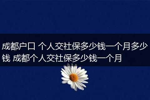 成都户口 个人交社保多少钱一个月多少钱 成都个人交社保多少钱一个月