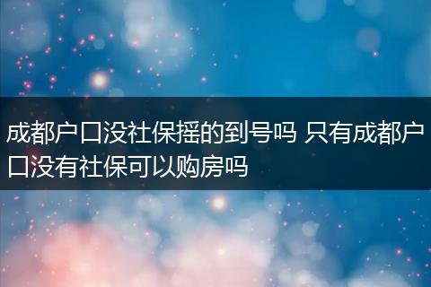成都户口没社保摇的到号吗 只有成都户口没有社保可以购房吗