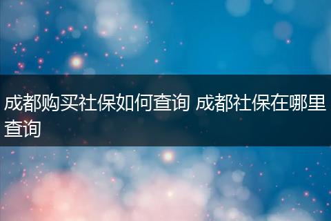 成都购买社保如何查询 成都社保在哪里查询