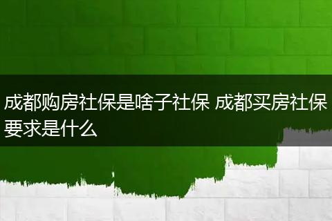 成都购房社保是啥子社保 成都买房社保要求是什么