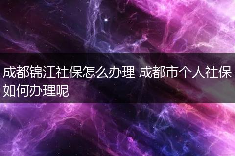 成都锦江社保怎么办理 成都市个人社保如何办理呢