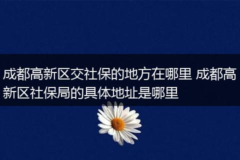 成都高新区交社保的地方在哪里 成都高新区社保局的具体地址是哪里
