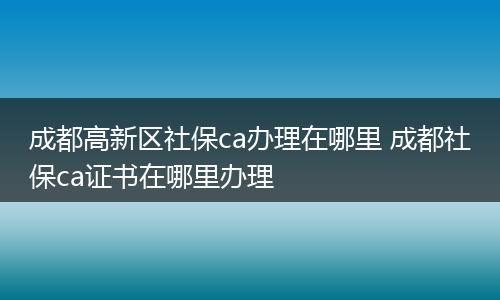 成都高新区社保ca办理在哪里 成都社保ca证书在哪里办理