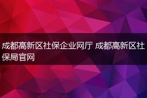 成都高新区社保企业网厅 成都高新区社保局官网