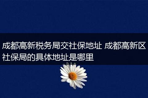 成都高新税务局交社保地址 成都高新区社保局的具体地址是哪里