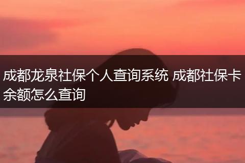 成都龙泉社保个人查询系统 成都社保卡余额怎么查询