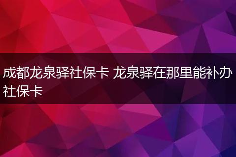 成都龙泉驿社保卡 龙泉驿在那里能补办社保卡