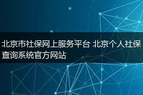 北京市社保网上服务平台 北京个人社保查询系统官方网站