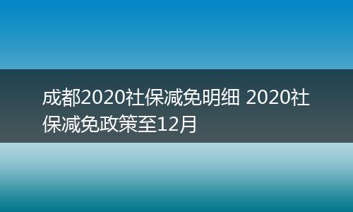 成都2020社保减免明细 2020社保减免政策至12月