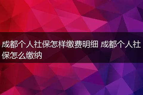 成都个人社保怎样缴费明细 成都个人社保怎么缴纳