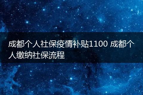 成都个人社保疫情补贴1100 成都个人缴纳社保流程