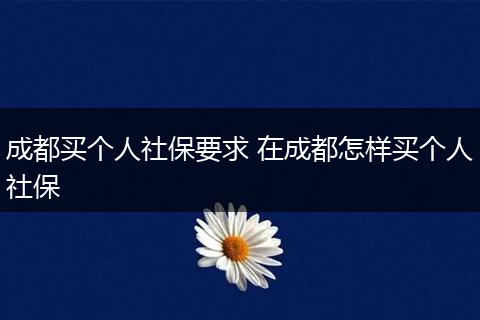 成都买个人社保要求 在成都怎样买个人社保