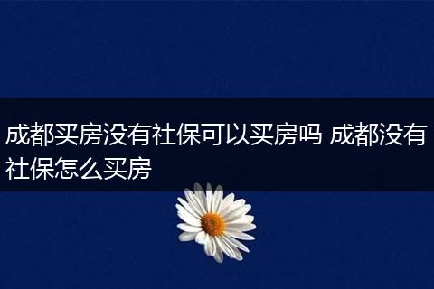 成都买房没有社保可以买房吗 成都没有社保怎么买房