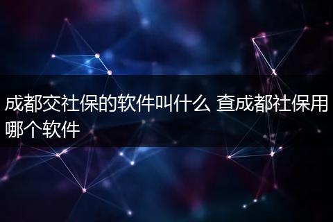成都交社保的软件叫什么 查成都社保用哪个软件
