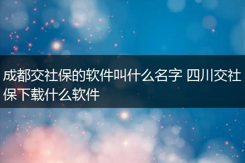 成都交社保的软件叫什么名字 四川交社保下载什么软件