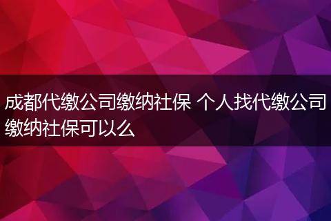 成都代缴公司缴纳社保 个人找代缴公司缴纳社保可以么