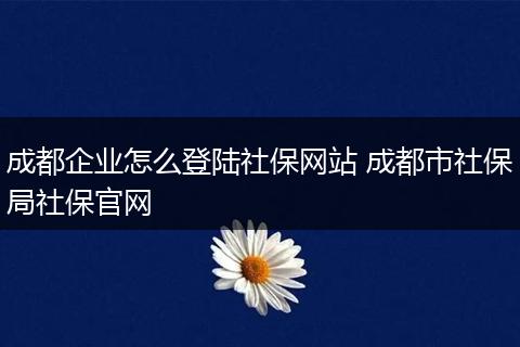 成都企业怎么登陆社保网站 成都市社保局社保官网