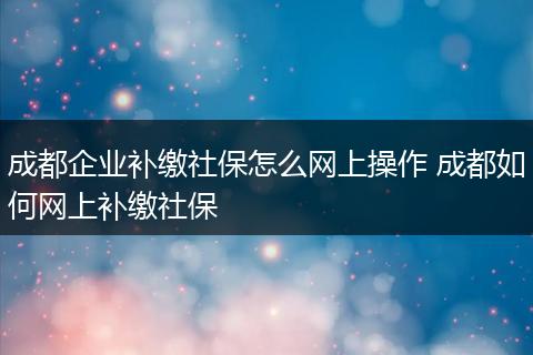 成都企业补缴社保怎么网上操作 成都如何网上补缴社保