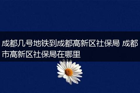 成都几号地铁到成都高新区社保局 成都市高新区社保局在哪里