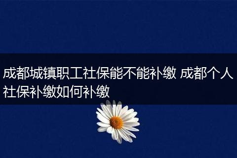 成都城镇职工社保能不能补缴 成都个人社保补缴如何补缴