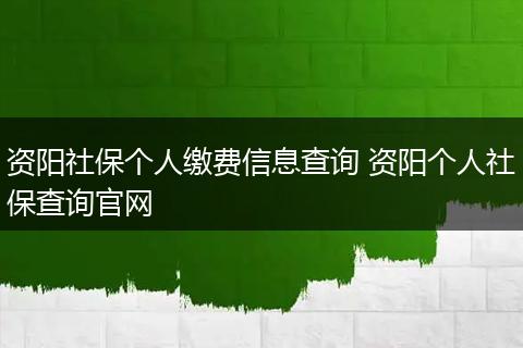 资阳社保个人缴费信息查询 资阳个人社保查询官网