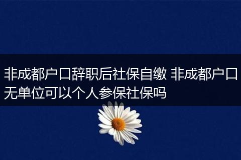 非成都户口辞职后社保自缴 非成都户口无单位可以个人参保社保吗