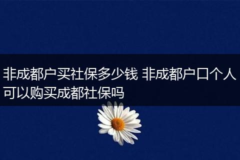 非成都户买社保多少钱 非成都户口个人可以购买成都社保吗