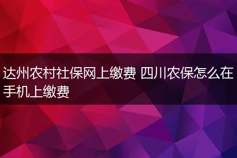 达州农村社保网上缴费 四川农保怎么在手机上缴费