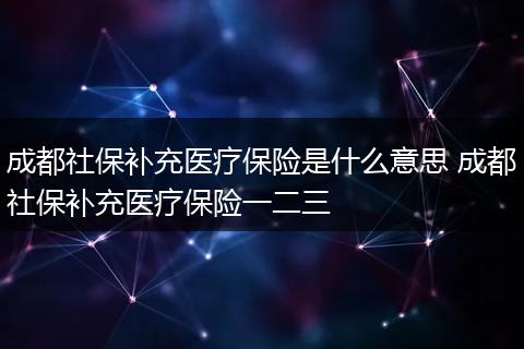 成都社保补充医疗保险是什么意思 成都社保补充医疗保险一二三