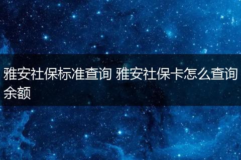 雅安社保标准查询 雅安社保卡怎么查询余额