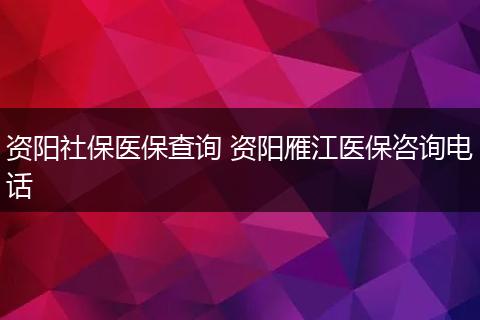 资阳社保医保查询 资阳雁江医保咨询电话