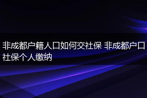 非成都户籍人口如何交社保 非成都户口社保个人缴纳