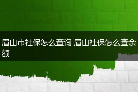 眉山市社保怎么查询 眉山社保怎么查余额